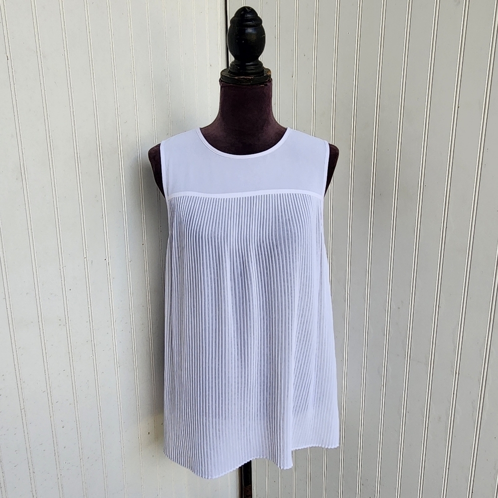 Michael Kors Top Women's White Pleated Sleeveless Career Pullover Blouse M